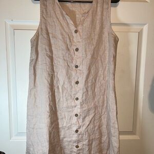 Sleeveless Button-Down Midi Dress in Cream 100% Linen